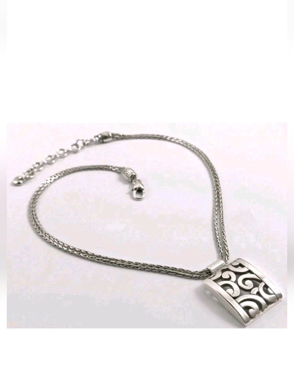 Brighton Art Deco Lace Square Pendant Necklace Silver Plated Double Chain Y2K
